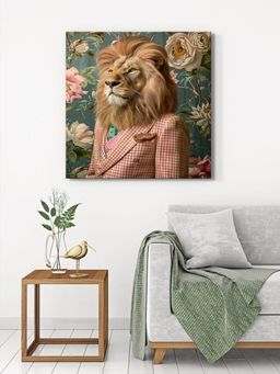 999Store - Checkered Suit Lion Unique Animal Art Decor Canvas Painting