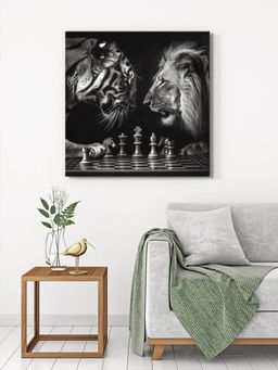 999Store - Chess Art Tiger & Lion Black & White Painting