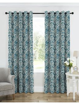 CASABLEU - Calvin Matty Heavy Polyester Ziggurat Navy Blue Curtains (Pack of 2)