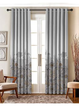 NEFERTITI HOME - Elara Floral Grey Whiteout Curtains (Pack of 2)