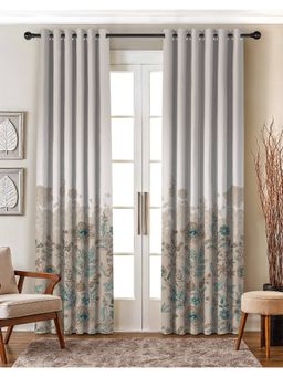 NEFERTITI HOME - Elara Floral Grey Whiteout Curtains (Pack of 2)