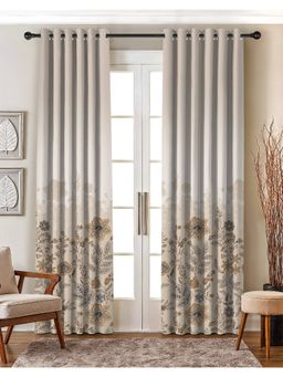 NEFERTITI HOME - Elara Floral Tan Whiteout Curtains (Pack of 2)