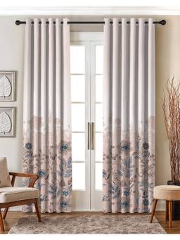 NEFERTITI HOME - Elara Floral Beige Whiteout Curtains (Pack of 2)
