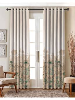 NEFERTITI HOME - Elara Floral Sand Beige Whiteout Curtains (Pack of 2)