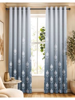 NEFERTITI HOME - Nayra Blue Floral Whiteout Curtains (Pack of 2)