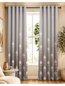 NEFERTITI HOME - Nayra Taupe Floral Whiteout Curtains (Pack of 2)