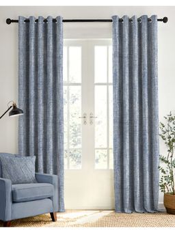 CASABLEU - Textura Blue Polyester Blackout Curtains (Pack of 2)