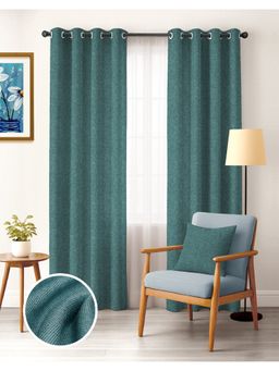 CASABLEU - Twillbone Teal Polyester Blackout Curtains (Pack of 2)