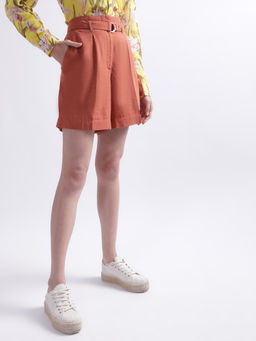 GANT - Women Rust Solid Mid-Rise Relaxed Fit Regular Shorts