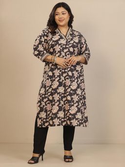 Extra love by Libas - Black Cotton Three Fourth Sleeves Kurta