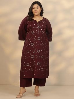 Extra love by Libas - Maroon Rayon Three Fourth Sleeves Kurta