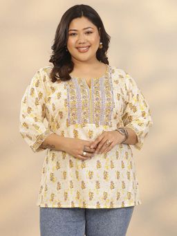 Extra love by Libas - Off White Cotton Three Fourth Sleeves Tunic