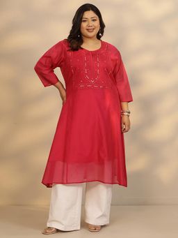 Extra love by Libas - Pink Silk Blend Three Fourth Sleeves Kurta