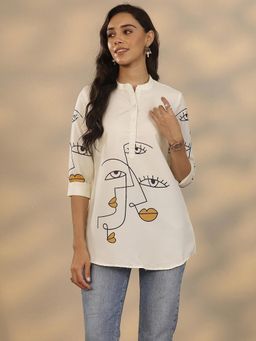 Libas - Off White Rayon Three Fourth Sleeves Kurti