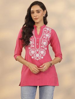 Libas - Pink Cotton Blend Three Fourth Sleeves Kurti