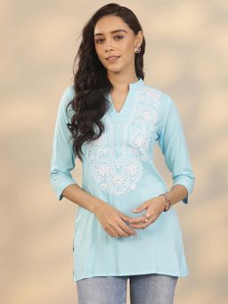 Libas - Blue Rayon Three Fourth Sleeves Kurti