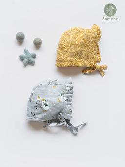 Cocoon Care - Multi-Color Soft and Comfy Bamboo Muslin Bonnet Cap for Baby (Pack Of 2) (0-6 Months)