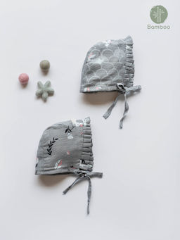 Cocoon Care - Grey Soft and Comfy Bamboo Muslin Bonnet Cap for Baby (Pack Of 2) (0-6 Months)
