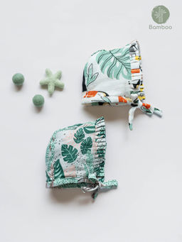 Cocoon Care - Green Soft and Comfy Bamboo Muslin Bonnet Cap for Baby (Pack Of 2) (0-6 Months)