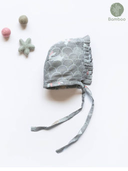 Cocoon Care - Grey Cute Grove Print Soft Comfy Bamboo Muslin Bonnet Cap (0-6 Months)