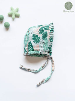 Cocoon Care - Green Adorable Plants Print Soft Comfy Bamboo Muslin Bonnet Cap (0-6 Months)