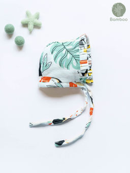 Cocoon Care - Off White Cute Toucan Bird Print Soft Comfy Bamboo Muslin Bonnet Cap (0-6 Months)