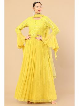 Soch - Yellow Georgette Suit Set with Embroidery and Printed Motifs