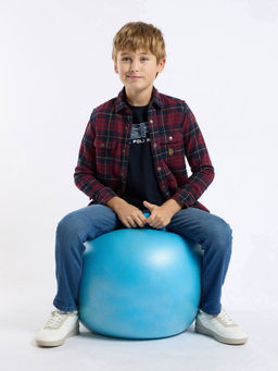 U.S. POLO ASSN. - Kids Printed Red Collared Shirt