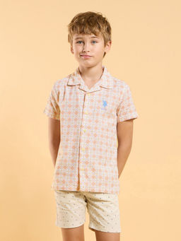 U.S. POLO ASSN. - Kids Printed Beige Collared Shirt