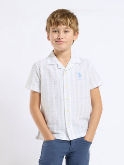 U.S. POLO ASSN. - Kids Star Printed White Collared Shirt