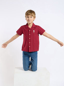 U.S. POLO ASSN. - Kids Star Printed Red Collared Shirt