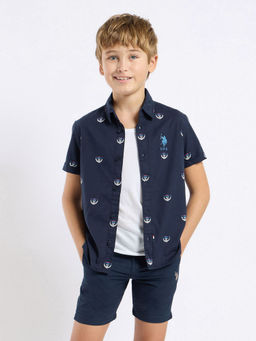 U.S. POLO ASSN. - Kids Printed Navy Blue Half Sleeves Shirt