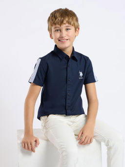 U.S. POLO ASSN. - Kids Solid Navy Blue Half Sleeves Collared Shirt