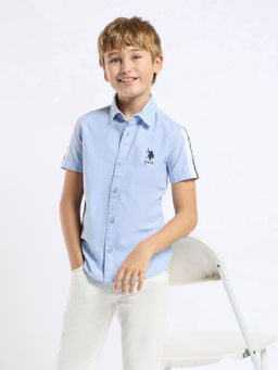 U.S. POLO ASSN. - Kids Solid Blue Half Sleeves Collared Shirt