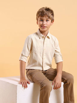 U.S. POLO ASSN. - Kids Solid Beige Full Sleeves Collared Shirt