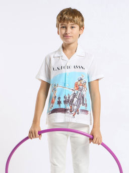 U.S. POLO ASSN. - Kids Graphic White Half Sleeves Collared Shirt