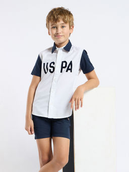 U.S. POLO ASSN. - Kids Coloblock White Half Sleeves Collared Shirt
