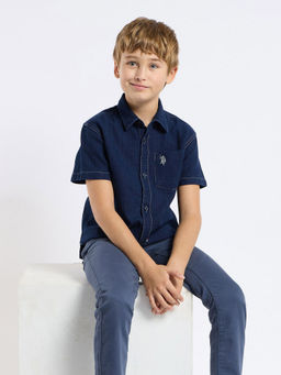 U.S. POLO ASSN. - Kids Solid Navy Blue Half Sleeves Collared Shirt
