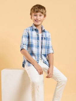 U.S. POLO ASSN. - Kids Checks Blue Full Sleeves Collared Shirt