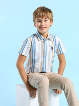 U.S. POLO ASSN. - Kids Striped Blue Half Sleeves Collared Shirt