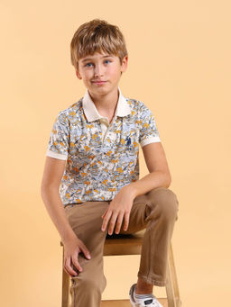 U.S. POLO ASSN. - Kids Printed White Half Sleeves Polo T-Shirt