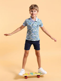 U.S. POLO ASSN. - Kids Printed Blue Half Sleeves Polo T-Shirt