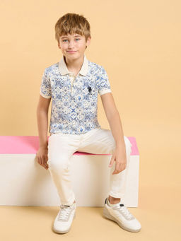 U.S. POLO ASSN. - Kids Printed White Half Sleeves Polo T-Shirt