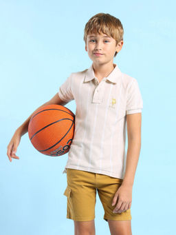 U.S. POLO ASSN. - Kids Striped White Half Sleeves Polo T-Shirt