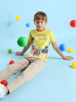 U.S. POLO ASSN. - Kids Graphic Yellow Half Sleeves Crew T-Shirt
