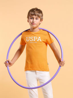 U.S. POLO ASSN. - Kids Solid Orange Half Sleeves Round T-Shirt