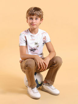 U.S. POLO ASSN. - Kids Printed White Half Sleeves Round T-Shirt