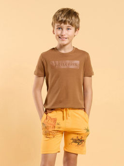 U.S. POLO ASSN. - Kids Solid Brown Half Sleeves Round T-Shirt