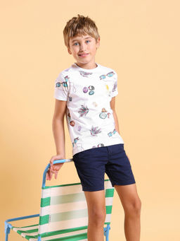 U.S. POLO ASSN. - Kids Printed White Half Sleeves Round T-Shirt