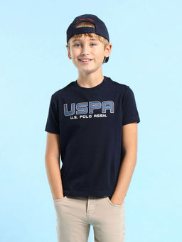 U.S. POLO ASSN. - Kids Solid Navy Blue Half Sleeves Crew T-Shirt